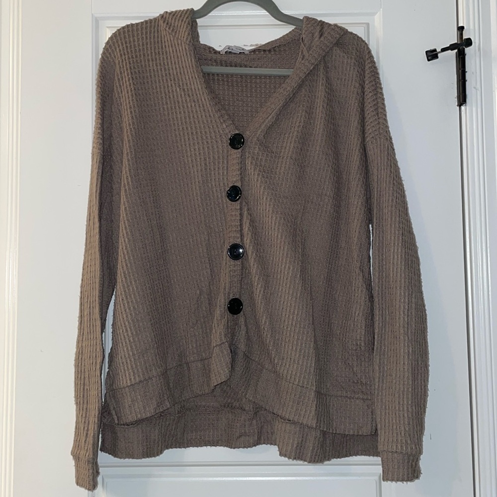 Brown Waffle Knit Hooded Sweater
